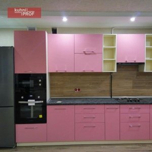 Розовая угловая кухня из ДСП